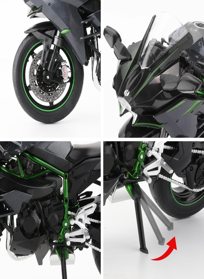 BDTCTK Plastic Compatible For 1:9 Kawasaki Ninja H2R Motorcycle Diecast Model, Suspension And Free Roller, Toy Car, Motorcycle Collection, Gift Black, For Kid - Image 4